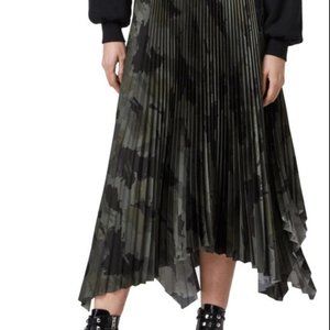 NTW All Saints Pleated Midi-length skirt - Khaki green, handkerchief hem
